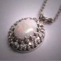 Antique Australian Opal Diamond Pendant Necklace Vintage 14K White Gold Art Deco 1930