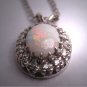 Antique Australian Opal Diamond Pendant Necklace Vintage 14K White Gold Art Deco 1930