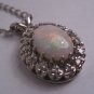 Antique Australian Opal Diamond Pendant Necklace Vintage 14K White Gold Art Deco 1930