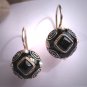 Vintage Georgian Victorian Revival Enamel Black Onyx Seed Pearl Earrings Chinoiserie