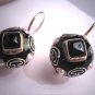 Vintage Georgian Victorian Revival Enamel Black Onyx Seed Pearl Earrings Chinoiserie