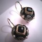 Vintage Georgian Victorian Revival Enamel Black Onyx Seed Pearl Earrings Chinoiserie