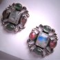 Vintage Moonstone Earrings Pink and Green Tourmaline Victorian Georgian Revival