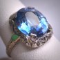 Antique Sapphire Wedding Ring Vintage Art Deco Filigree Enamel