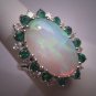 Amazing Large Antique Australian Opal Diamond Emerald Ring Wedding White Gold
