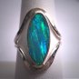 Vintage Australian Black Opal Ring Wedding Silver Gem