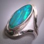 Vintage Australian Black Opal Ring Wedding Silver Gem