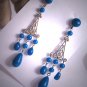Antique Lapis Blue Art Glass Czech Drop Earrings Victorian Art Deco