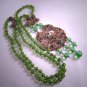 Antique Victorian Peridot Emerald Enamel Necklace Art Deco Czech 1920 Wedding