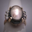 Antique 6ct Black Star Sapphire Diamond Ring Vintage Wedding Art Deco 30s
