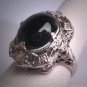 Antique Black Onyx Ring Wedding Vintage Art Deco Filigree c1920