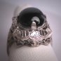 Antique Black Onyx Ring Wedding Vintage Art Deco Filigree c1920