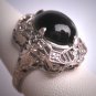 Antique Black Onyx Ring Wedding Vintage Art Deco Filigree c1920