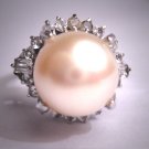 Antique Pearl Wedding Ring 10mm Vintage Victorian Art Deco Crown Set c.1930