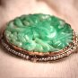 Antique Jade Brooch Pin 14K Gold Jadeite Seed Pearls 1920s