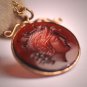 Antique Victorian Carnelian Glass Intaglio Cameo Pendant Gold c.1890 Neo Classic
