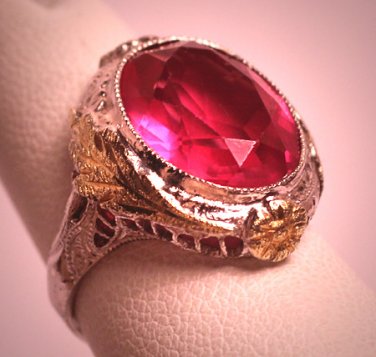 Antique Ruby Ring Victorian Art Deco Filigree