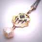 Antique Sapphire Necklace Pearl Vintage Edwardian Lavaliere Pendant