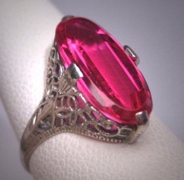 Antique Ruby Ring Vintage Art Deco Wedding White Gold