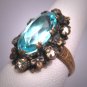 Antique Czech Aquamarine Paste Ring Vintage Art Deco Victorian