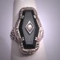 Antique Black Onyx Ring Wedding Vintage Art Deco Filigree c1920