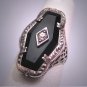 Antique Black Onyx Ring Wedding Vintage Art Deco Filigree c1920