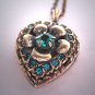 Antique Gold Heart Locket Vintage Victorian Aquamarine Paste Necklace Art Deco Nouveau