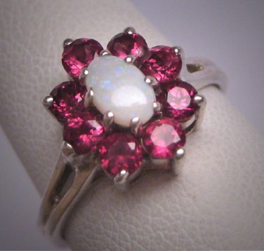 Vintage Australian Opal Ruby Ring Retro Art Deco Wedding