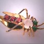 Fantastic Vintage Mid Century Moonstone Jade Garnet Pin Fly Bee Brooch 1950