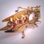 Fantastic Vintage Mid Century Moonstone Jade Garnet Pin Fly Bee Brooch 1950