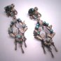 Large Antique Turquoise Silver Bird Earrings Oaxaca Mexican Vintage Art Deco 1930
