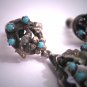 Large Antique Turquoise Silver Bird Earrings Oaxaca Mexican Vintage Art Deco 1930