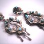 Large Antique Turquoise Silver Bird Earrings Oaxaca Mexican Vintage Art Deco 1930