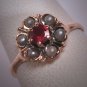 Antique Victorian Ruby Ring Seed Pearls Vintage Wedding Rare 1800s