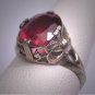 Antique Rubelite Tourmaline Ring Vintage BELAIS Art Deco Wedding 14K White Gold Filigree c.1920