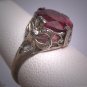Antique Rubelite Tourmaline Ring Vintage BELAIS Art Deco Wedding 14K White Gold Filigree c.1920