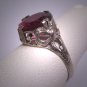 Antique Rubelite Tourmaline Ring Vintage BELAIS Art Deco Wedding 14K White Gold Filigree c.1920