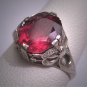 Antique Rubelite Tourmaline Ring Vintage BELAIS Art Deco Wedding 14K White Gold Filigree c.1920