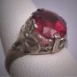 Antique Rubelite Tourmaline Ring Vintage BELAIS Art Deco Wedding 14K White Gold Filigree c.1920