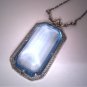 Antique Aquamarine Blue Paste Necklace Silver Filigree Pendant 1920's