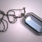 Antique Aquamarine Blue Paste Necklace Silver Filigree Pendant 1920's