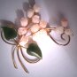 Vintage Coral and Jade Rose Brooch Pin Carved Gemstones