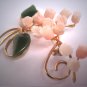 Vintage Coral and Jade Rose Brooch Pin Carved Gemstones