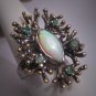 Antique Australian Opal Emerald Ring Wedding Modernist Vintage 50s