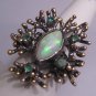 Antique Australian Opal Emerald Ring Wedding Modernist Vintage 50s