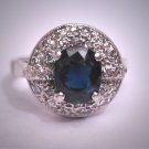 Antique Vintage Platinum Sapphire Diamond Wedding Ring Art Deco