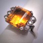 Vintage Golden Citrine Diamond Ring Art Deco Wedding 1930