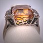 Vintage Golden Citrine Diamond Ring Art Deco Wedding 1930