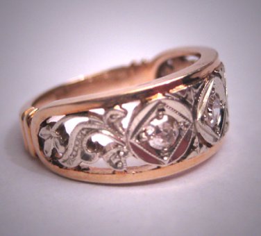 Antique Diamond Wedding Ring Band Vintage 14K Gold 1930
