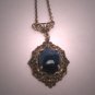 Antique Blue Lapis Filigree Necklace Lavaliere Pendant Vintage Art Deco 20s Sterling Silver